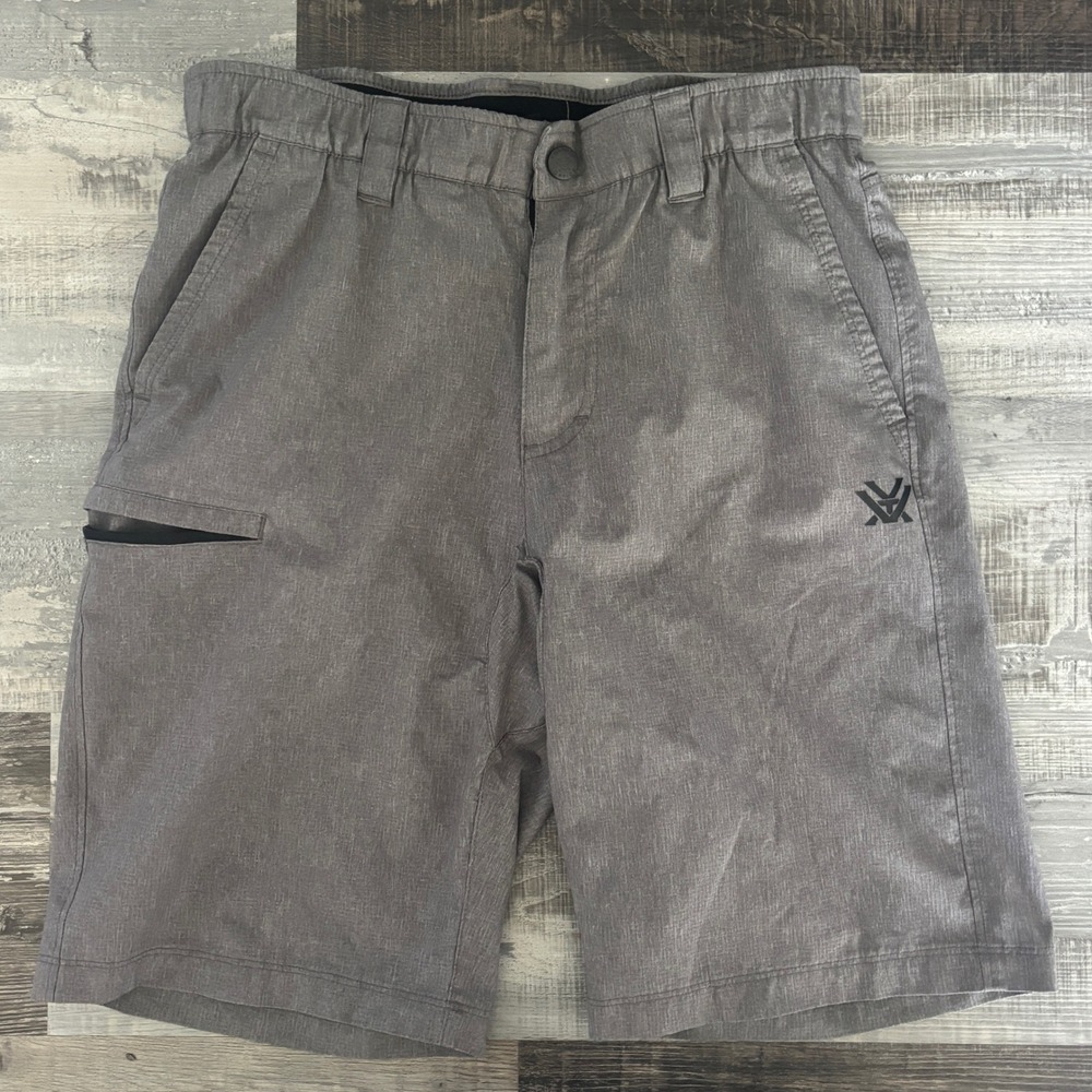 Vortex Optics Mens Gray Performance Outdoor Shorts Size 34 Zipper Pocket Hiking